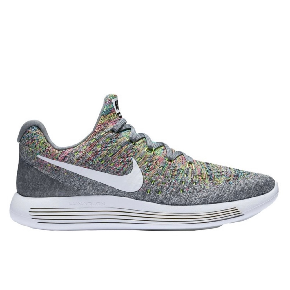 Nike LunarEpic Low Flyknit 2 Running Shoes (Grey/White/Volt/Blue Glow)